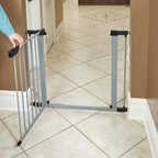 MidWest Homes for Pets 29-Inch High Walk-thru Pressure Mounted Gray Steel Dog Gate, Expands to 38 Inches Wide, No Damage to Walls, Includes 3-inch Extensions, For Small Pets