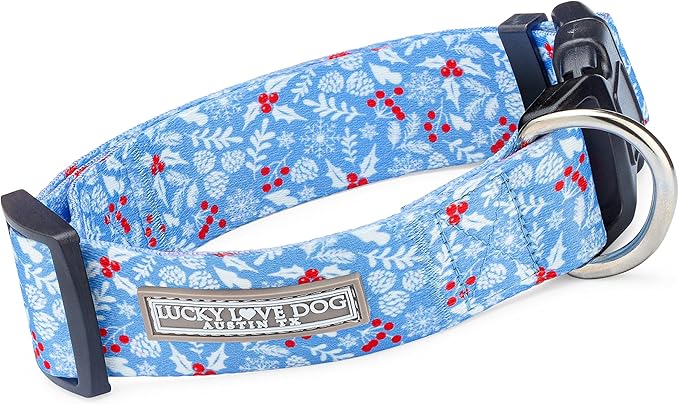 Lucky Love Dog Wide Dog Collar - Adjustable, Durable, Soft Webbing, & Comfortable 1.5 inch Wide Collar for Dogs Male and Female with Strong Buckle - Winter Blue, Medium