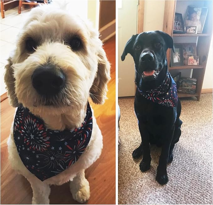 ADOGGYGO American Flag Dog Bandana, Multiple Sizes Offered, Triangle 4th of July Bandanas for Medium Large Dogs (Large)