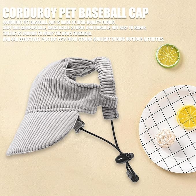 Dog Baseball Cap, Dog Cat Summer Beach Visor Hat with Ear Holes, Adjustable Puppy Sunbonnet Headdress (Grey, Medium)