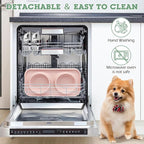 BNOSDM 2 Pcs Double Dog Food Bowls Stainless Steel Small Dog Food and Water Bowls with Non-Spill Plastic Mat Pet Cat Feeder Dish Set for Puppy Cats Kitten (Pink and Drak Green)