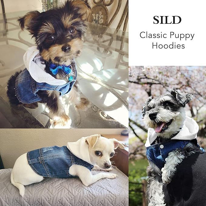 SILD Pet Clothes Dog Jeans Jacket Cool Blue Denim Coat Small Medium Dogs Lapel Vests Classic Hoodies Puppy Blue Vintage Washed Clothes (White,XXL)