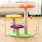 Flower Cat Tree 22.4 inches for Indoor Cats, 3-Story Cat Tower with Scratching Post, Multi-Functional Plush Cat Condo with Interactive Ball Toy, Protects Furniture with Durable Sisal Pole(Orange)