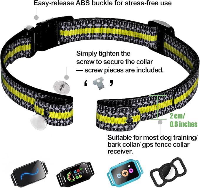 Aikko Dog Shock Collar Replacement Strap, Reflective Comfortable Nylon Collar for Shock Training Collar, Widely Compatible with Most Bark Collar Receiver for All Breeds Sizes, Yellow
