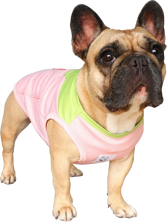 iChoue French Bulldog Summer Cooling Shirt for Dogs UV Sun Protection Vest Sleeveless Breathable Tank Top English Pug Pink Green - Large Plus