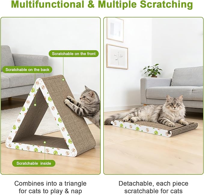 Cat Scratcher, Triangle Cat Scratching Board for Indoor Cats, 6 Usable Sides Cardboard Cat Scratcher with Catnip