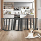 Freestanding Dog Gate Indoor,Doggie Gate Foldable Pet Gates for Doorways,Stairs or Hallways, Wooden Black Pet Gate for the House, Pet Fence with Support Feet Included,32 "Height-6 Panels