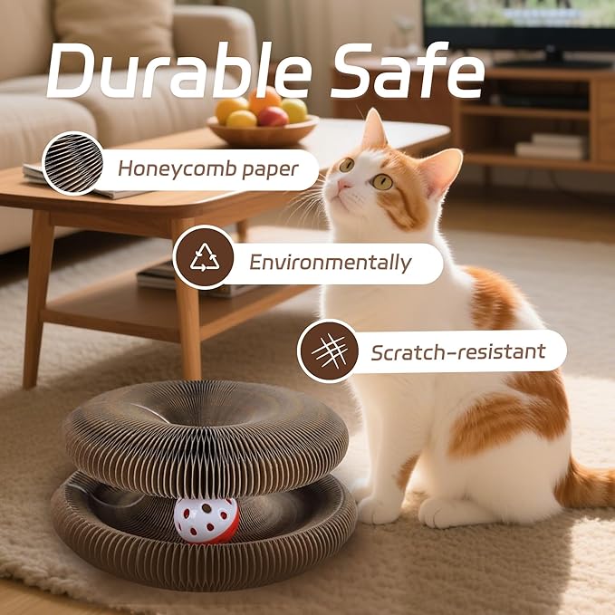Kitty Kurlz Cat Toys,Magic Organ Cat Scratching Board Toy for Indoor Cats, Twisty Paws Cat Toys, Foldable Accordion Honeycomb Kitten Kurlz Cat Scratcher with Ball