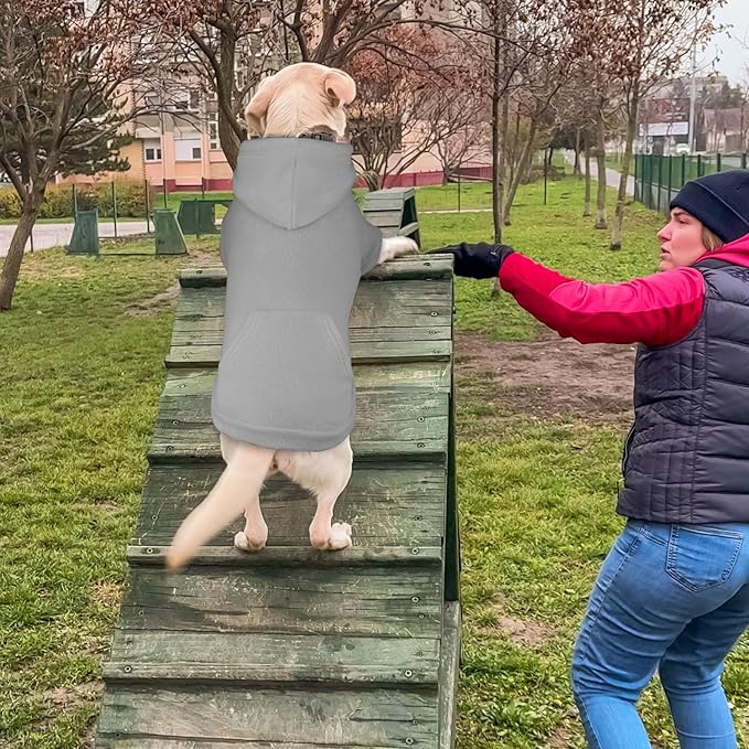 Dog Sweaters for Large Dogs,Dog Hoodie,Warm Fleece Sweatshirt with Hood & Pocket,Leash Hole,Cozy Cold Weather Pet Clothes Sweater Hoodie for Large Dogs(Grey,L)