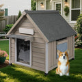 Small Dog House Indoor, Wooden Outdoor Dog House with Waterproof Roof, Chew-Proof Iron Frame, Doghouse Kennel Puppy Shelter for Small Medium Dogs,26" L x 34.6" W x 32" H