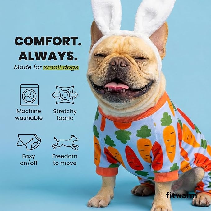 Fitwarm Carrot Dog Flecce Pajamas, Funny Easter Outfit for Small Dogs Boy Girl, Cute Pet Clothes, Blue, Orange, Red, Green, XL