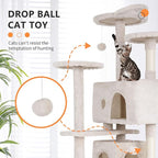 BestPet | 54" Cat Tree Tower | Beige | Sturdy, Easy to Assemble, Multi-Level Activity Center with Sisal Scratching Posts, Condos, Perches, Hanging Cat Toys, Observation Decks & Ladder