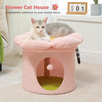 PETEPELA Cat Beds for Indoor Cats, Small Cute Cat Tree House with Removable Flower Cat Bed, Cat Hideaway, Indoor Cat House Condo, Cat Accessories, 20X20X16 Inches, Pink