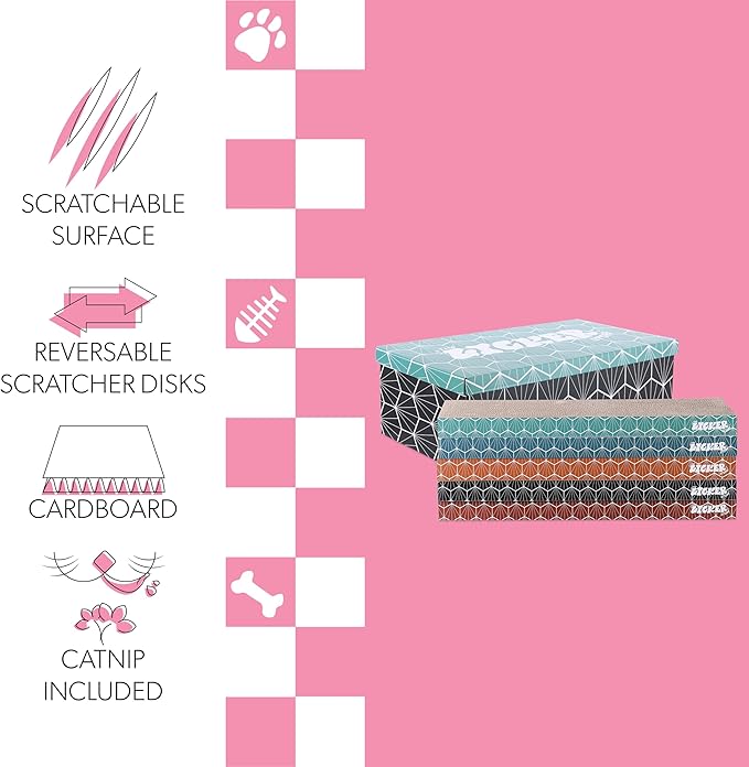 CSR1009A Naomi 17" Modern Cardboard Reversible Cat Scratcher Pad in Box with Catnip, Multi-Colored (5-Pack)