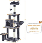 Topeakmart Cat Tree 57in, Multi Level Cat Tower with Basket & Condo & Scratching Post & Padded Perch & Extended Platform & Fur Ball