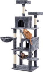 Yaheetech Cat Tree, 71.5in Cat Tower for Indoor Cats, Cat Tree with 2 Cozy Condos, 2 Padded Perches, Scratching Posts & Ramp, Hammock, Cat House Activity Center, Dark Gray