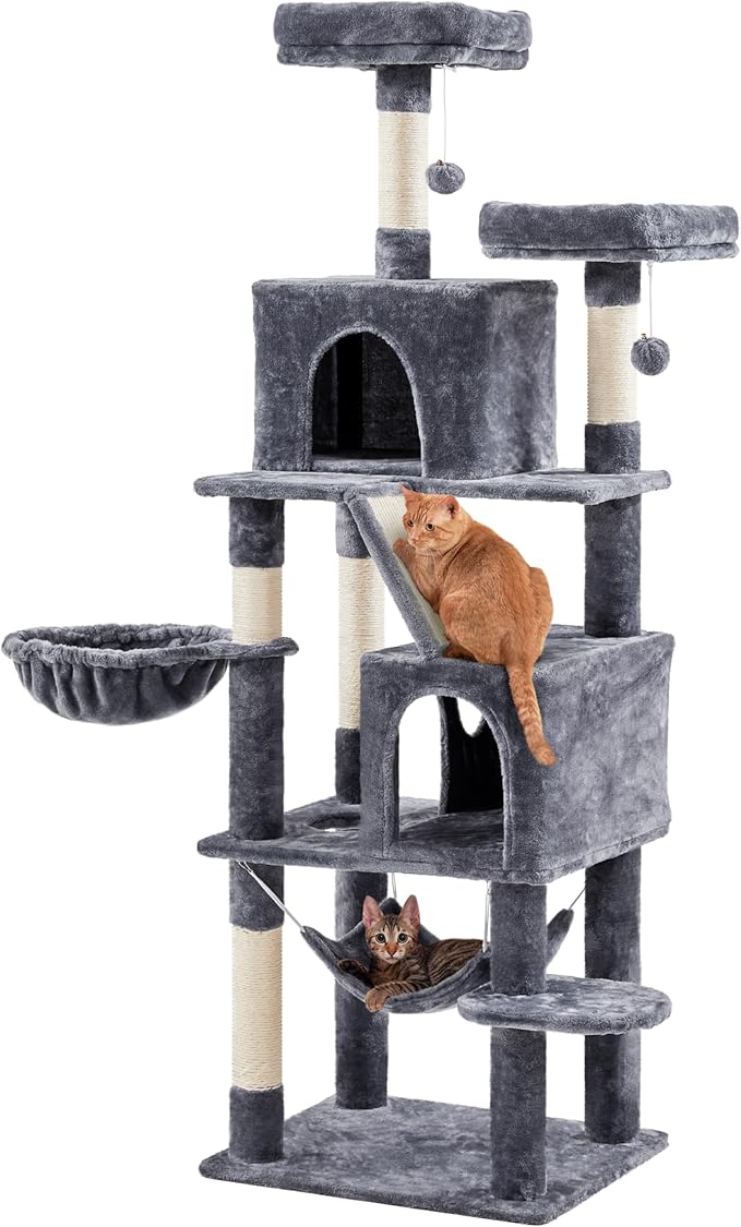 Yaheetech Cat Tree, 71.5in Cat Tower for Indoor Cats, Cat Tree with 2 Cozy Condos, 2 Padded Perches, Scratching Posts & Ramp, Hammock, Cat House Activity Center, Dark Gray