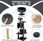 57inch Large Cat Tree Tower Condo for Indoor Cats, Soft Plush Multi-Level Climbing Tree Cat House with Cat Cave, Scratching Post, More Entrance/Exit, Sisal Rope, Grey Black