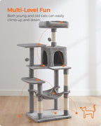 Feandrea Cat Tree, 55.1-Inch Cat Tower, Plush Multi-Level Condo with 4 Scratching Posts, 2 Perches, Hammock, Cave, Light Gray UPCT161W01