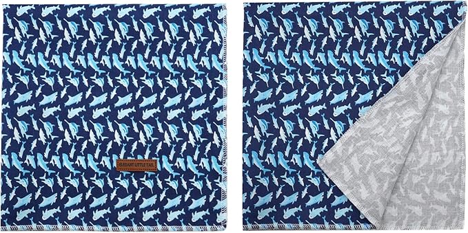 Elegant Little Tail Dog Bandana, Shark Print Pet Birthday Cotton Boy Dog Bibs Scarf, Soft Adjustable Square Kerchief for Small Large Dogs