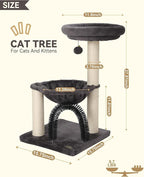 Small Cat Tree Tower for Indoor Cats, 27.8" Multi-Level Cat Tree with Scratching Posts| Plush Hammock| Perch| Self Groomer Brush| Dangling Ball for Kittens/Small Cats Play & Rest