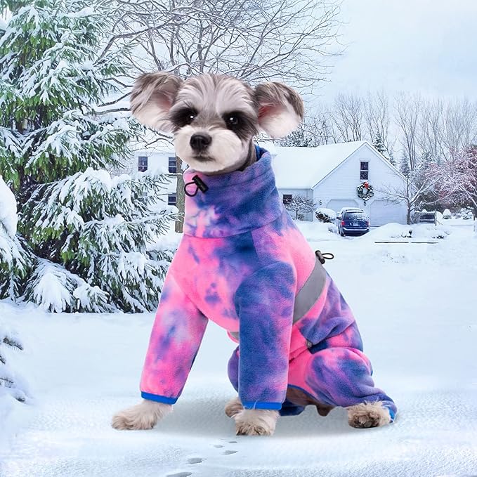 Dog Coats for Small Dogs, Polar Fleece Dog Pajamas Bodysuit, Puppy Onesies Tie Dye Jumpsuits, Dogs Warm Clothes Four-Legged, Doggie Fullbody Winter Jacket Vest