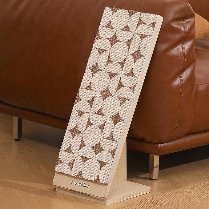 FUKUMARU Cat Scratcher Ramp for Indoor Cats, 23.66 Inch Wood L Shape Cat Scratching Board, Replaceable Cardboard Cat Scratch Pad, Vertical Kitten Scratcher Furniture Protector for Couch Sofa Wall