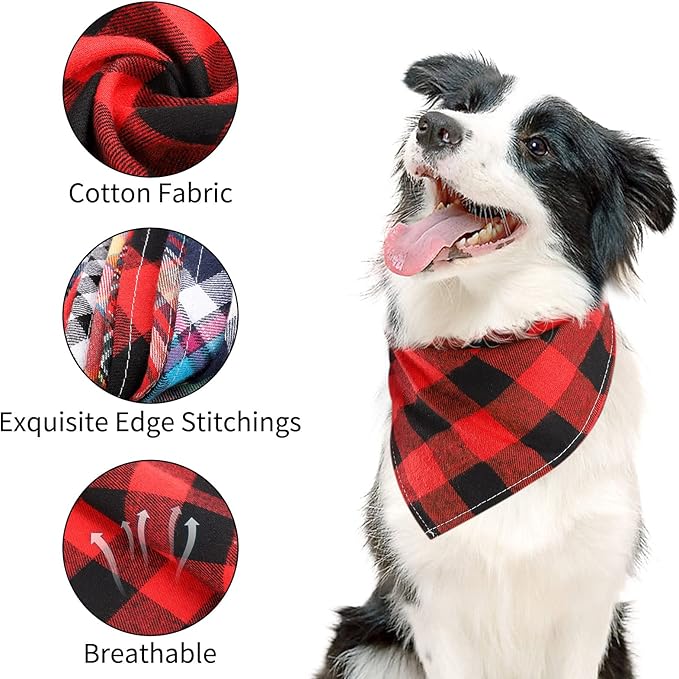 Segarty Fall Dog Bandanas, 10 Pack 22.8"x15.7" Plaid Bibs Pet Triangle Scarf Accessories Bulk for Small Medium Cats Dogs Large Puppy Dogs, Washable Adjustable Boy Pets Birthday Kerchief