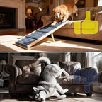 Adjustable Wooden Dog Ramp for Small & Medium Dogs, 39.4" Long x 15.8" Wide Portable Pet Ramp for Bed, Couch, Sofa & Car, Anti-Slip Carpet, Lightweight Foldable Indoor Outdoor Travel Dog Ramp