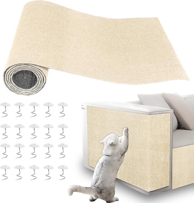 Cat Scratch Pad for Wall,Cuttable and Adhesive Cat Scratching Mat,Fun Interactive Scratcher,Cat Scratch Furniture Protector (Beige,78.7×15.8inch)