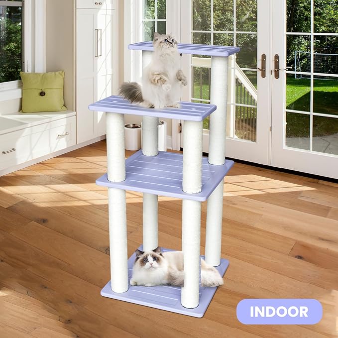 46 Inches Outdoor Cat Tower, Large Multi Level Cat Tree with Big Polypropylene Rope Scratching Posts for Indoor and Outdoor Cats