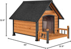 Dog House with Anti-Bite Metal Iron Frame Outdoor Wooden Dog Kennel Indoor Puppy Shelter for Small Medium Large Dogs Weatherproof(Brown)