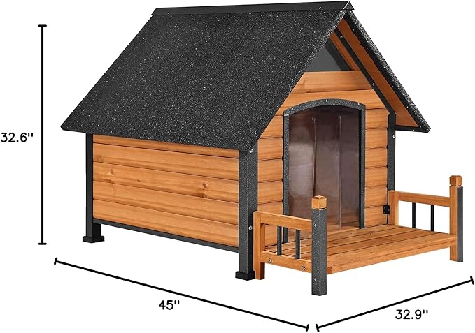 Dog House with Anti-Bite Metal Iron Frame Outdoor Wooden Dog Kennel Indoor Puppy Shelter for Small Medium Large Dogs Weatherproof(Brown)