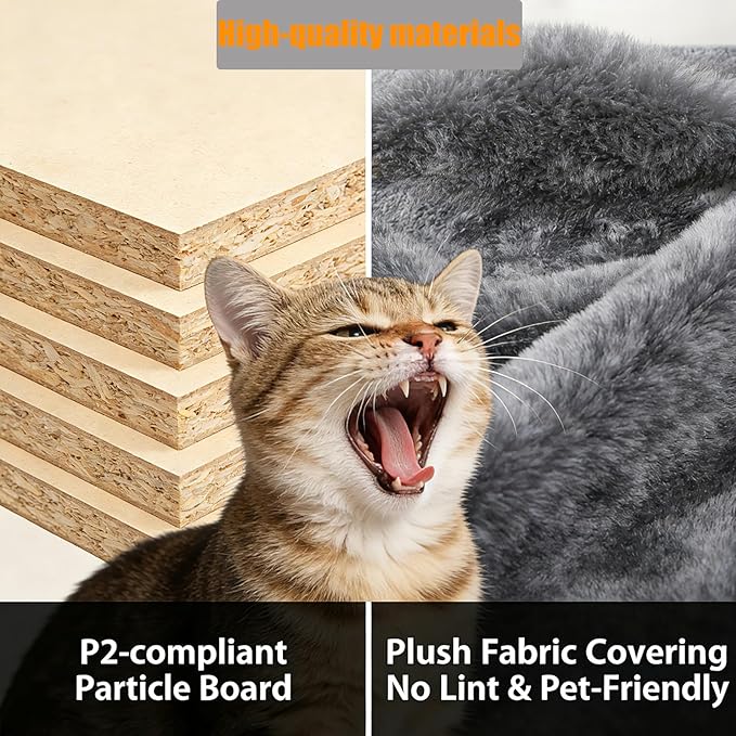 71in Extra Large Cat Tree Tower, Multi-Level Tall Cat Tower with Scratching Post/Hammock/Plush Condo/Pompoms/Wide Base, Heavy Duty Cats Tree for 20lb+ Large Adult Cats/Kittens, Light Grey