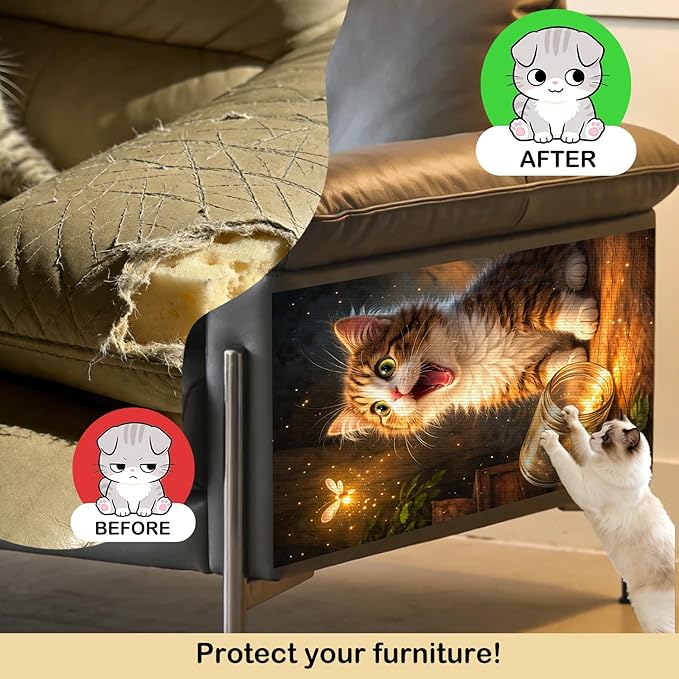 Nuxovilar Cat Scratch Pad 15.3x23.6 Inches Polyester Synthetic Fiber, Kitten & Firefly Print, wall cat Scratcher, Scratching mat, Home Decor, Playroom, Apartment (2pcs)
