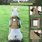 Tactical Dog Harness and Leash Set Medium Sized Dog,Heavy Duty No Pull Service Dog Vest and 10 Patches with Dog Seat Belt,Reflective Adjustable Pet Harness for Training Walking Hiking Brown M