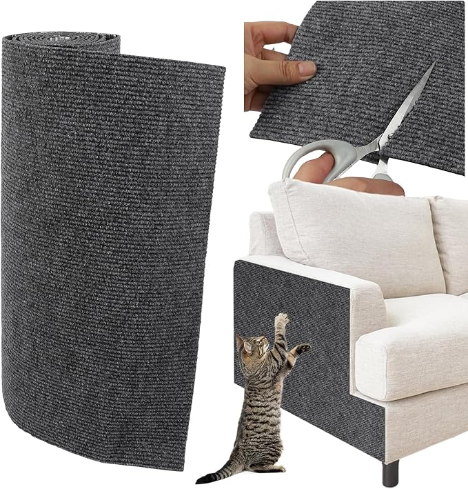 Trimmable Cat Scratcher Mat, 39.4"x15.8" Self-Adhesive Cat Scratching Carpet Pad Replacement for Cat Tree Shelves, Cat Steps and Posts, DIY Cat Scratch Couch Furniture Protector
