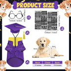 5 Pcs Dog Graduation Costume Set Include 2026 Pet Graduation Gown with Stole Puppy Grad Cap Lensless Glasses DIY Letter Stickers for Dogs Cats Holiday Costume Accessory(Purple Yellow,L)