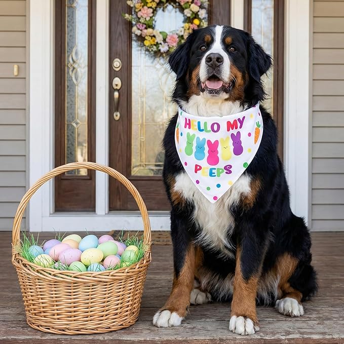 Easter Dog Bandanas 2PCS-Large,Adjustable Holiday Party Pets Rabbit Easter Egg Outfits,Triangle Reversible Pet Scarf for Boys and Girls,Dog Costume Gifts for Medium to Large Dogs