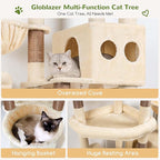 Globlazer 82" Extra Large Cat Tree for Big Cats, Heavy Duty Cat Tree for Multi-Cat Household, Maine Coon Cat Tree with 3 Condos, 2 Hammocks, 3 Perches & Scratching Board, S82D, Beige