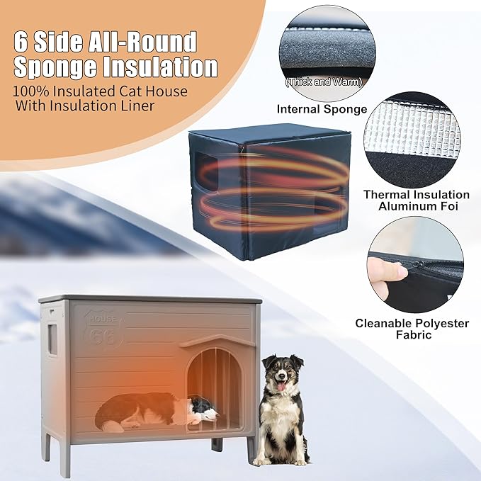 Plastic Dog House for Outdoor Indoor with Insulated Liner,Durable Waterproof Plastic Dog House with Side Window Elevated Floor, Easy to Assemble Easy to Clean(Suitable for Use in Winter)