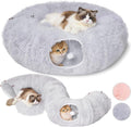 Meowfia Indoor Cat Tunnel with Donut Bed - Large Flexible Play Space for Multiple Pets - Circle or Snake Shape, Cozy Lounge (Grey)