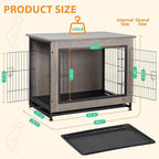 Shintenchi Wooden Dog Crate Furniture for Large Breed, L Double-Door Kennel Indoor with Removable Tray, End Table L Dog Crate for Decoration, 44.1" L, Gray