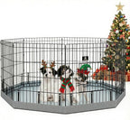 PJYuCien Dog Playpen with Bottom Pad - Metal Foldable Exercise Pen, 8 Panels 24" H x 24" W Indoor Outdoor Pet Fence Puppy Crate Kennel, Gray