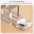 Heybly Cat Tree, 45.3-Inch Cat Tower for Indoor Cats with Large Perch, All-in-One Cat Furniture with Cozy Bed, Hidden Space Cat Condo, Comfy Hammock, Scratching Posts & 3 Pompoms, Muchroom HCT202SMU
