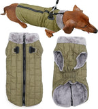 Warm Fleece Dog Coats with Durable Harness Buitl in D-Ring,Waterproof Doggie Jacket for Medium Dogs,Dog Vest for Cold Winter,Green L