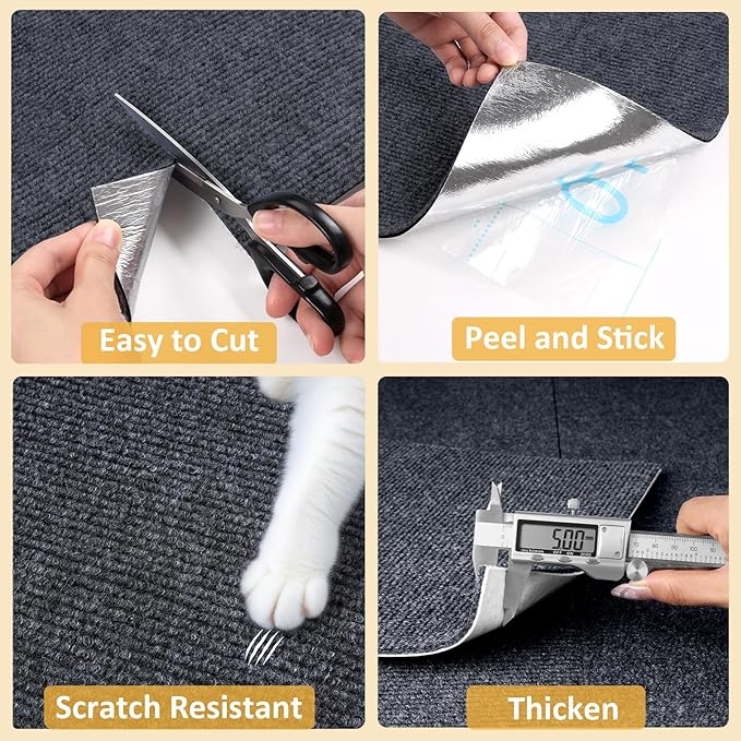 ReWallpaper Cat Scratch Mat Trimmable Sisal Textured Dark Grey Cat Carpet Scratching Post Self Adhesive Durable Claw Guard Pad for Sofa Chair Legs Desk Side Door Frame Furniture Protector 12in x 6.5ft