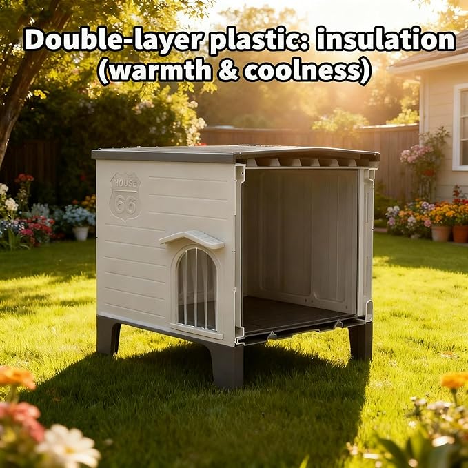Large Outdoor Dog House Insulated Weatherproof Double HDPE Dog Shelter, Elevated Design, Easy Assemble, Expansive Interior‌ Grey 38.3" D * 26.5" W * 32.4" H