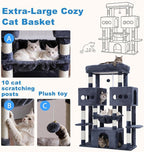 Hey-brother Cat Tree Tower, Large Sisal Scratching Posts with Big Platform, 3 Spacious Condos, Plush Hammock, Toy, 57.5 Inches Multi-Level Furniture for Indoor Adults Maine Coon, Smoky Gray MPJ083G