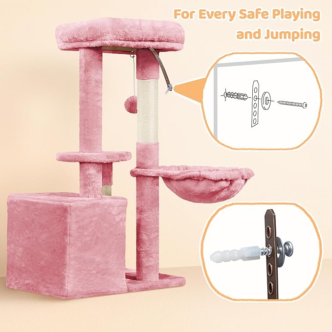 Yaheetech Cat Tree, 34in Cute Cat Tower for Indoor Cats, Multi-Level Pet Condo Furniture Activity Center Cat Bed w/Scratching Post&Dangling Ball&Platform for Kittens, Pink